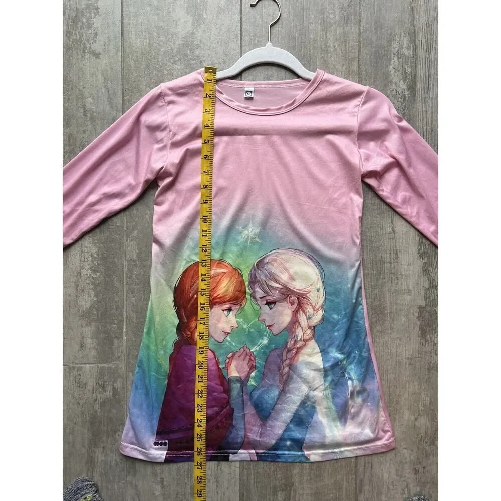 Long Sleeve Lightweight Pink Anime Frozen Anna Elsa Night Gown Girls Pajamas 6